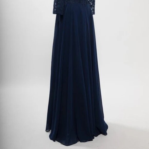 New A-Line Formal Floral Lace Embellished MOB Maxi Gown w/ 3/4 Sleeves TC M2758Q - Picture 8 of 8
